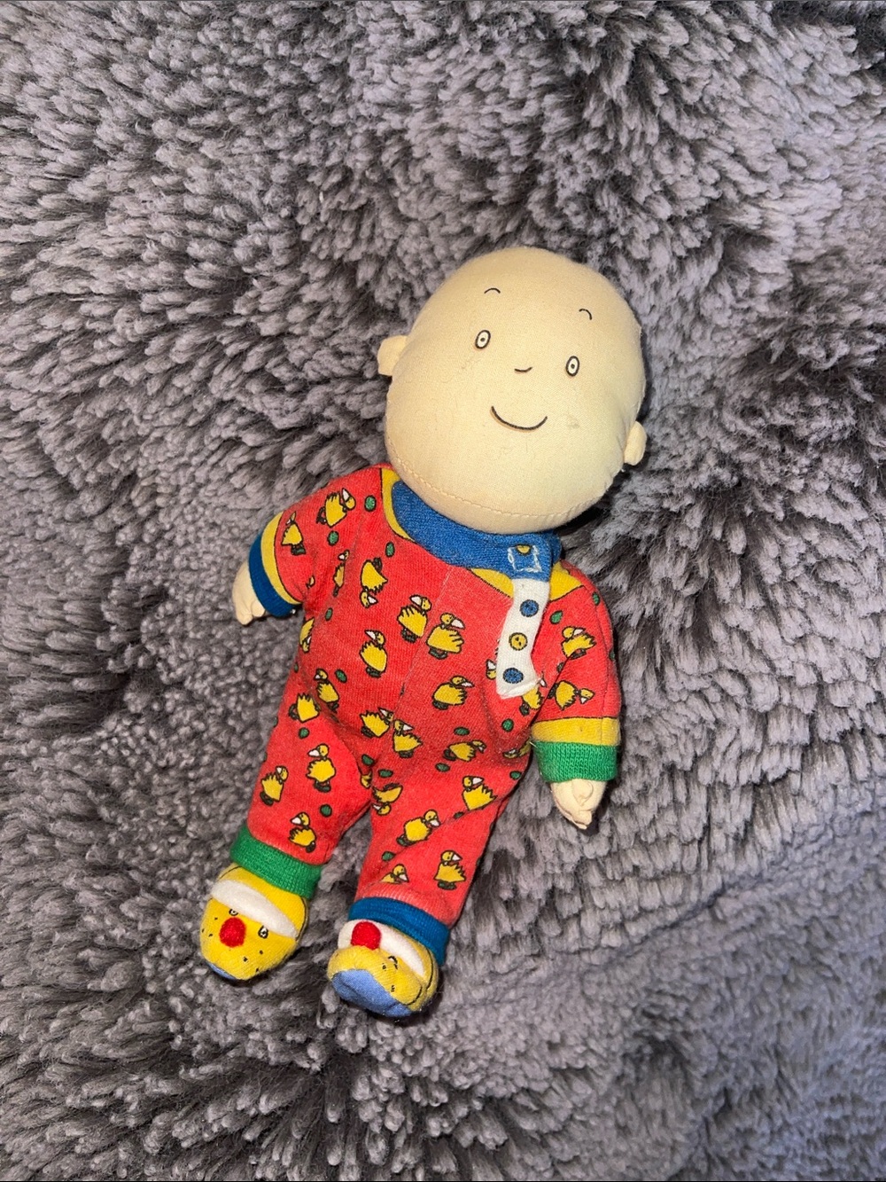Vintage Caillou Red Red Baby Doll Plush Toy with Duck Print - Kids Toy